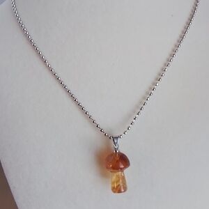Natural Golden Citrine Mushroom Pendant With Chain